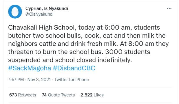 Cyprian is nyakundi 0 cisnyakundi chavakali high school, today at 600 am, studen