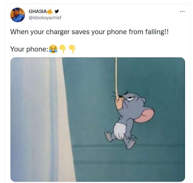 Ghasia kibokoyachief when your charger saves your phone from falling!! your phon