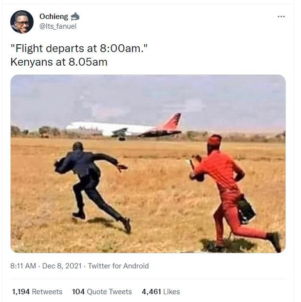 Ochieng its_fanuel flight departs at 80oam_ kenyans at 8.o5am 8.11 am dec 8, twi