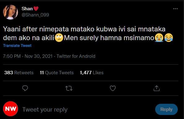 Shan shann_099 yaani after nimepata matako kubwa ivi sai mnataka dem ako na akil