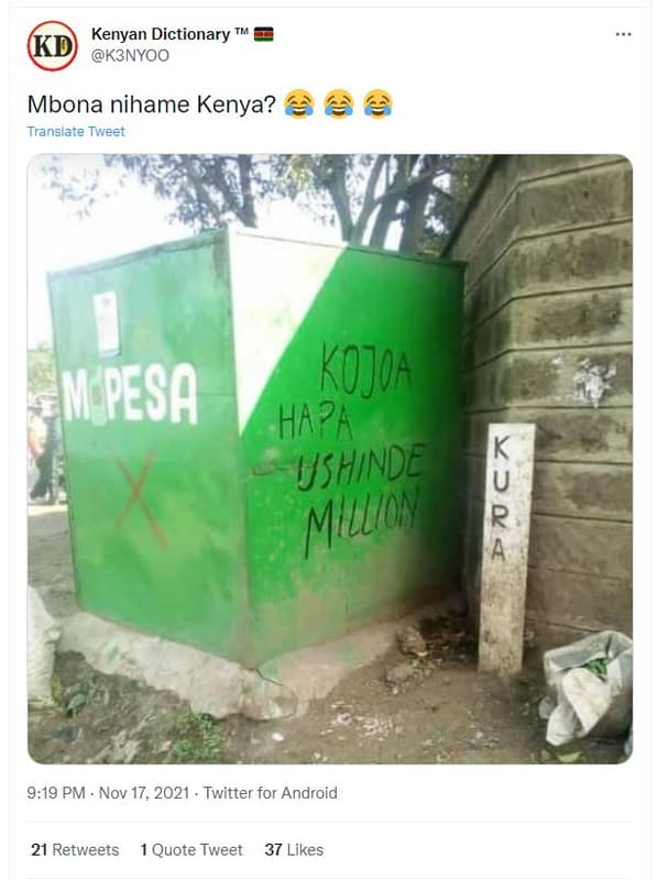 Kenyan dictionary kd k3nyoo mbona nihame kenya? translate tweet ju pesa kojoa ha