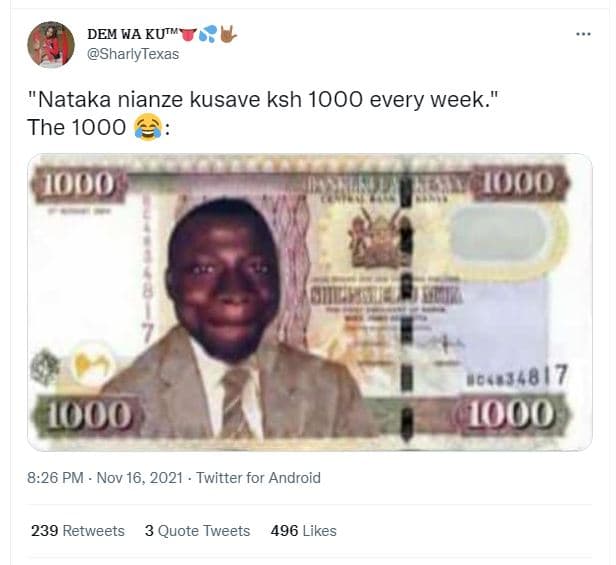 Dem wa kutm sharlytexas nataka nianze kusave ksh every week' the jodo ioo 0c8834