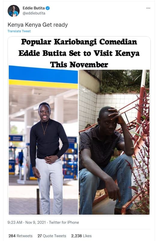 Eddie butita eddiebutita kenya kenya get ready translate tweer popular kariobang