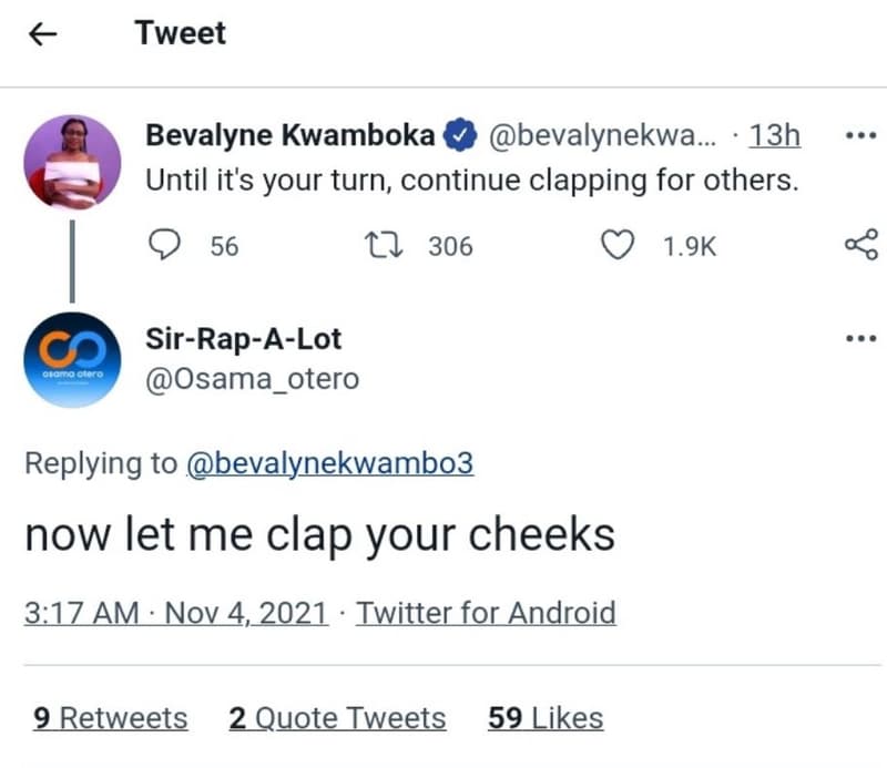 Tweet bevalyne kwamboka bevalynekwa. 13h until it's your turn continue clapping