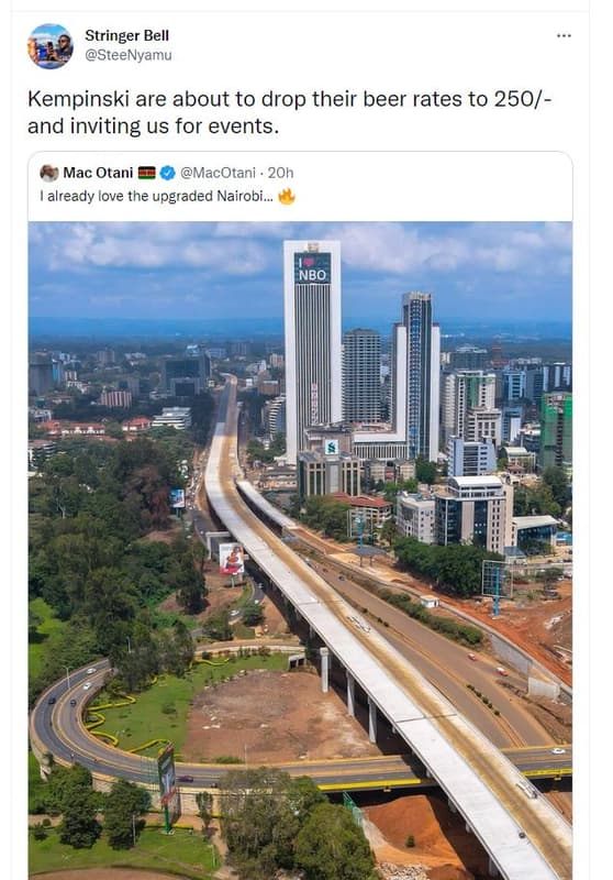 Stringer bell steenyamu kempinski are about to drop their beer rates to 250 and