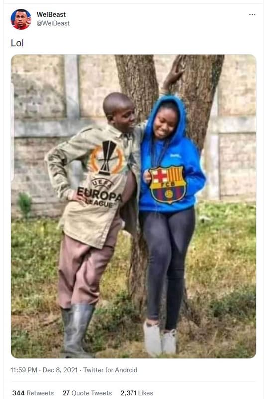 Welbeast welbeast lol 90 europa ague 11.59 pm dec 8, twitter for android 344 ret