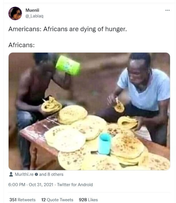 Muenii lablaq americans africans are dying of hunger. africans murithi .re and 8