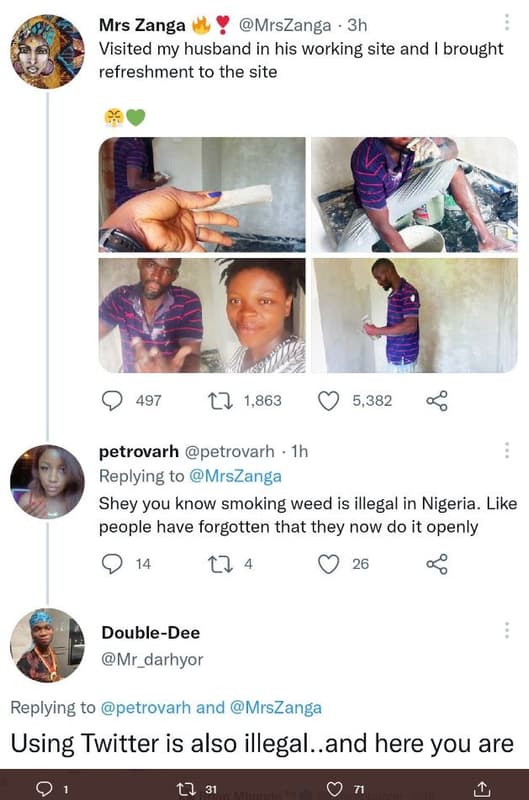 Mrs zanga mrszanga 3h visited my husband in his working site and brought refresh