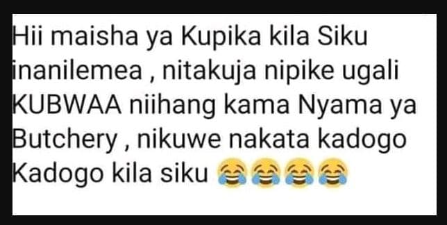Hii maisha ya kupika kila siku inanilemea nitakuja nipike ugali kubwaa niihang k