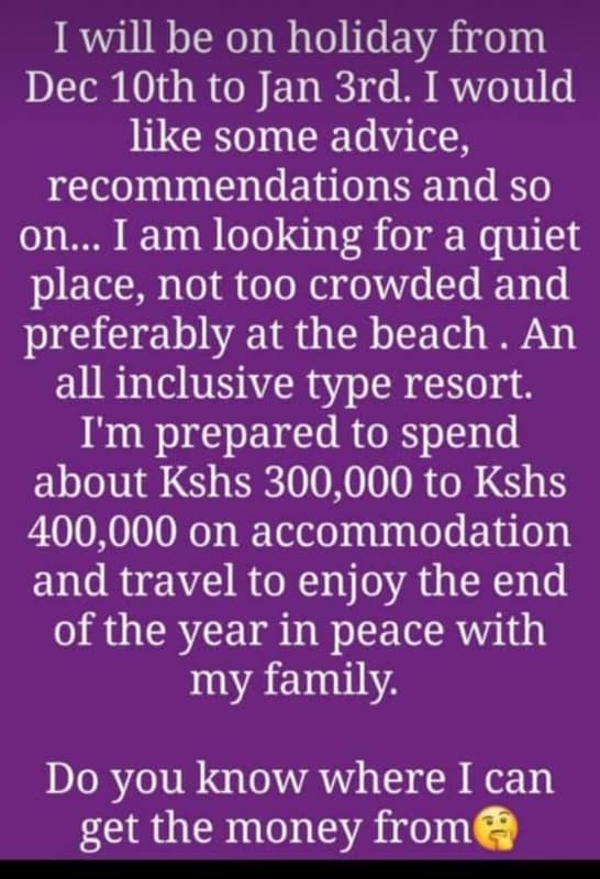 Iwill be on holiday from dec 1oth to jan 3rd. i would like some advice, recommen