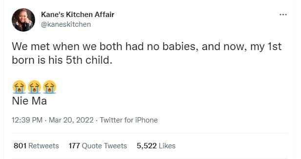 Kane's kitchen affair kaneskitchen we met when we both had no babies and now my