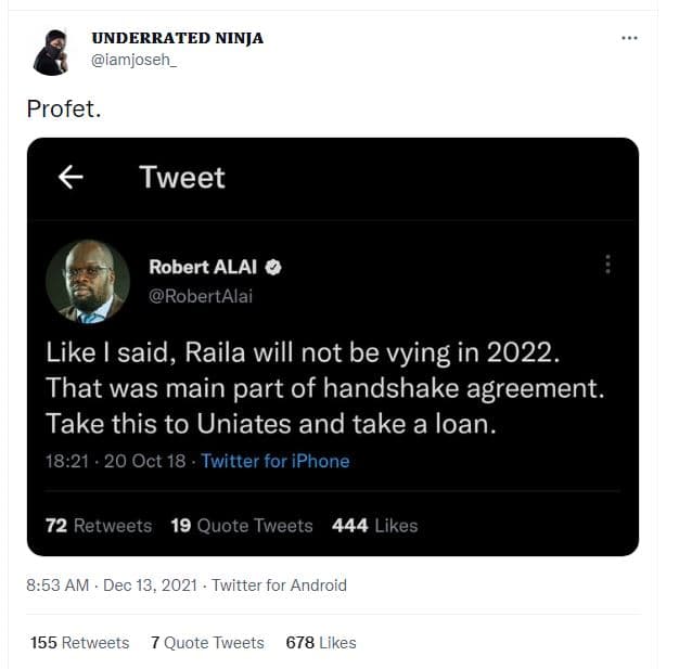 Underrated ninja iamjosen_ profet_ tweet robert alai 0 robertalai like said, rai