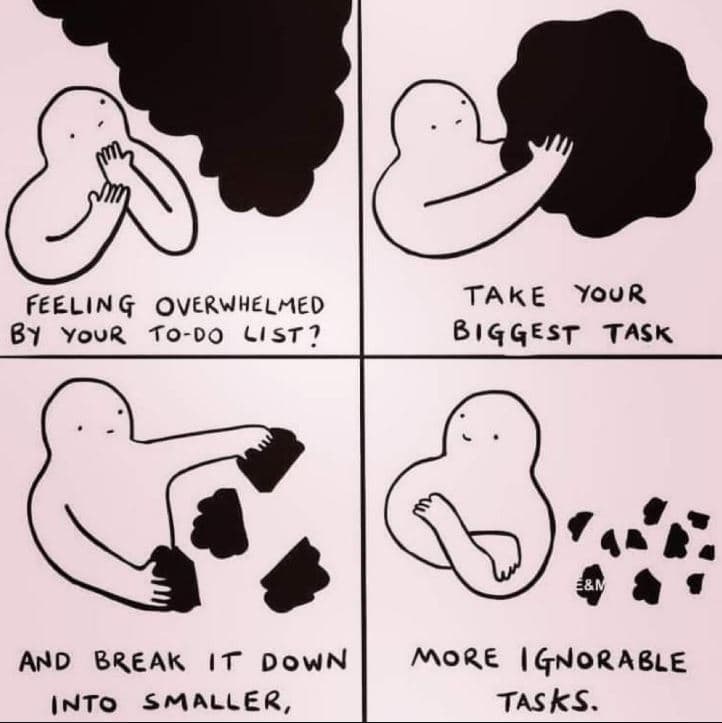 Feeling overwhelhed by your todo list ? tak e your biggest task and break it dow