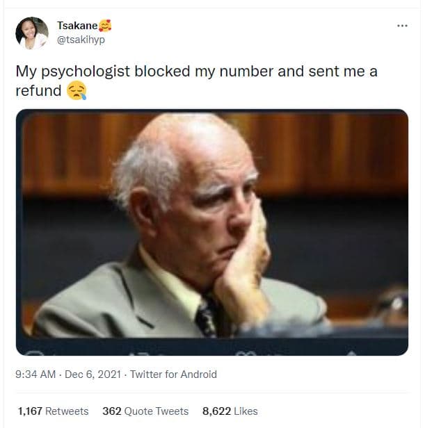 Tsakane tsakihyp my psychologist blocked my number and sent me a refund 9.34 am