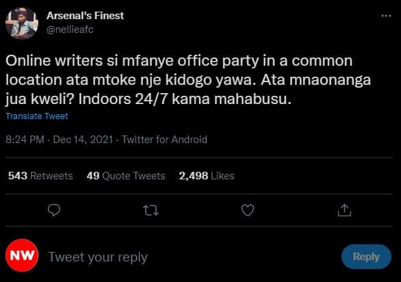 Arsenal's finest nellieafc online writers si mfanye office party in a common loc