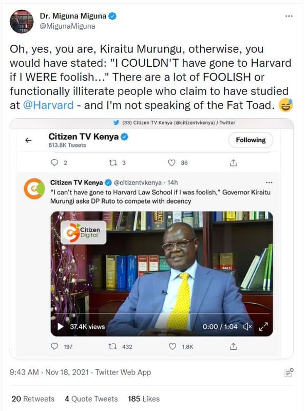 Dr. miguna miguna migunamiguna oh, yes, you are, kiraitu murungu, otherwise you