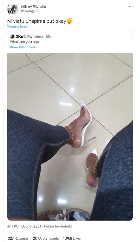 Britney michelle owanghb ni viatu unapima but okay translate tweet okn't w_airim