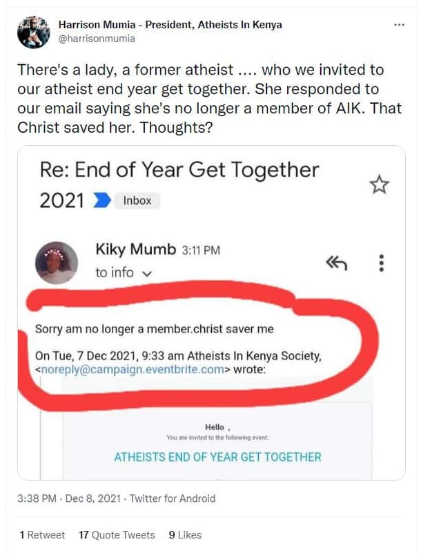 Harrison mumia president atheists in kenya harrisonmumia there's a lady a former