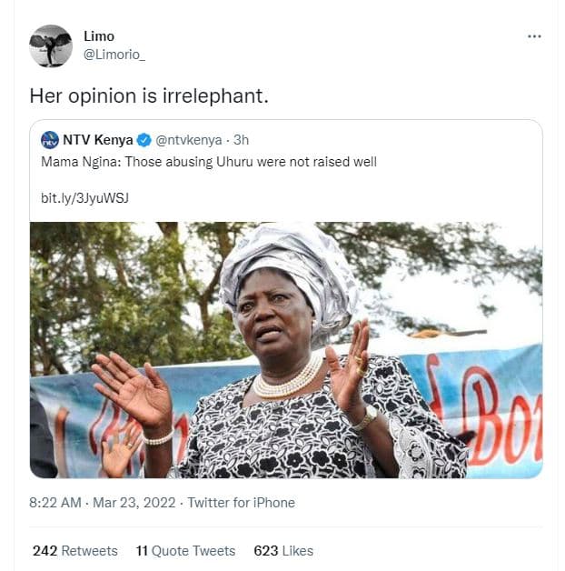 Limo limorio her opinion is irrelephant. ntv kenya ntvkenya 3h mama ngina those