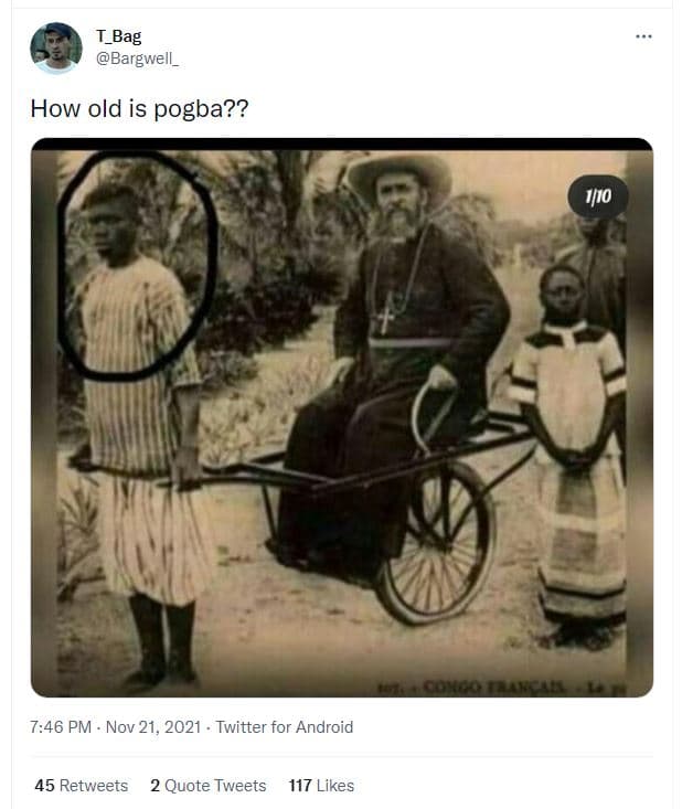 T_bag bargwell _ how old is pogba?? il1o 7.46 pm nov 21, twitter for android 45