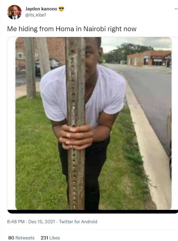 Jayden kanono its_kibel me hiding from homa in nairobi right now 8.48 pm dec 15