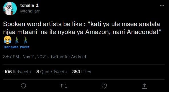 Tchalla 1 tchallarr spoken word artists be like 'kati ya ule msee analala njaa m