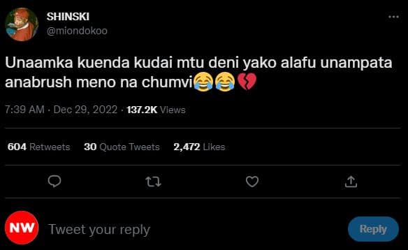 Shinski miondokoo unaamka kuenda kudai mtu deni yako alafu unampata anabrush men