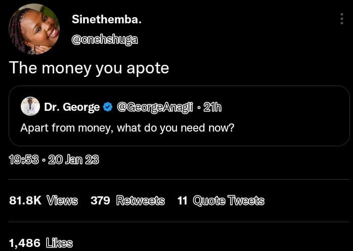 Sinethemba. cnehshug the money you apote dr. george geongeanagli 21b apart from