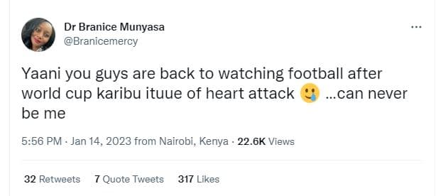 Dr branice munyasa branicemercy yaani you guys are back to watching football aft