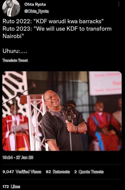 Ohta ryota oha_ryoda ruto kdf warudi kwa barracks ruto we will use kdf to transf