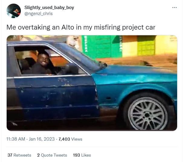 Slightly_used_baby boy ngenzi_chris me overtaking an alto in my misfiring projec