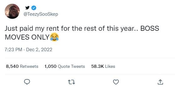 Teezysooskep just paid my rent for the rest of this year.. boss moves only 7.23