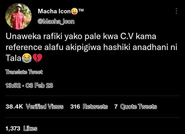 Macha icon mmacha_lcon unaweka rafiki yako pale kwa c.v kama reference alafu aki