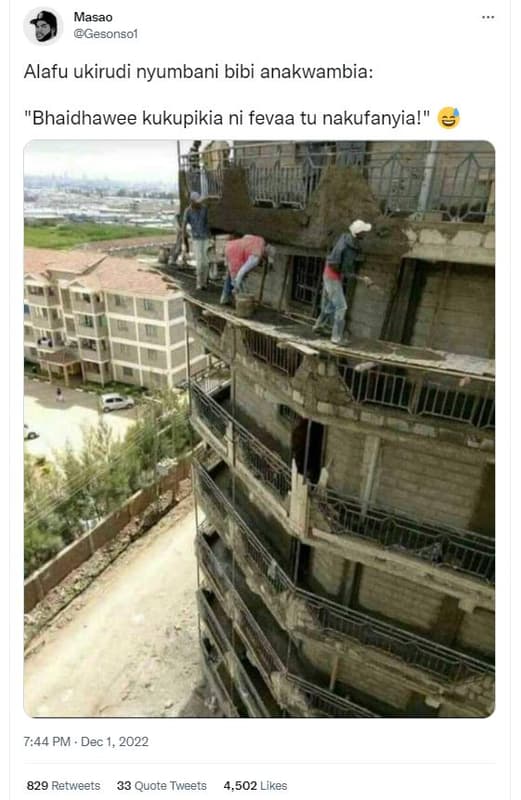 Masao gesonsol alafu ukirudi nyumbani bibi anakwambia bhaidhawee kukupikia ni fe