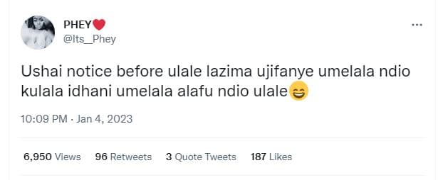 Phey its phey ushai notice before ulale lazima ujifanye umelala ndio kulala idha