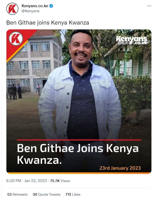 Kenyans.co.ke kenyans ben githae joins kenya kwanza kenvgans ben githae joins ke