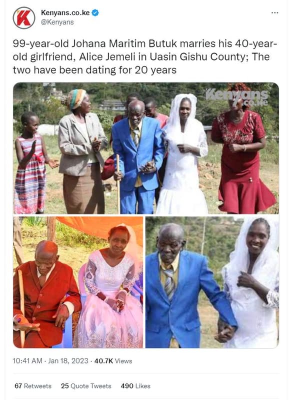 Kenyans.co.ke kenyans 99yearold johana maritim butuk marries his 4oyear old girl