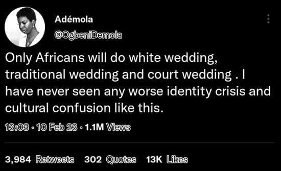 Adémola benidemola only africans will do white wedding, traditional wedding and