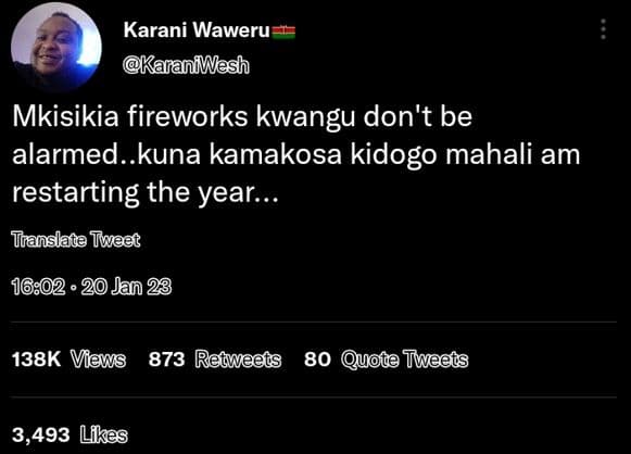 Karani waweru karaniwesh mkisikia fireworks kwangu don't be alarmed kuna kamakos