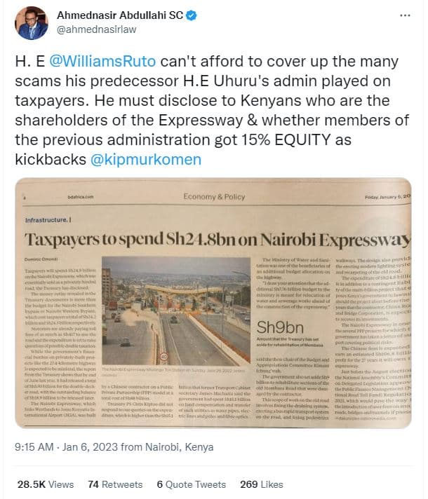 Ahmednasir abdullahi sc ahmednasirlaw h. e williamsruto can't afford to cover up