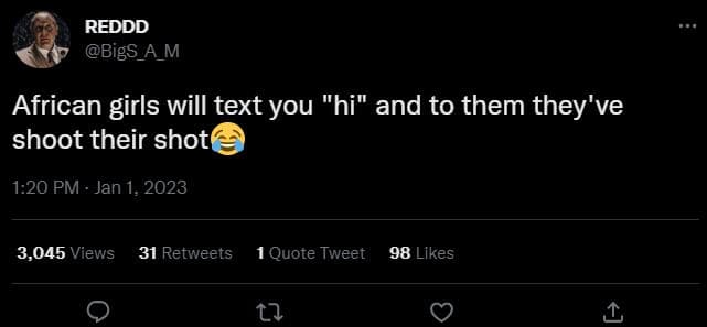 Reddd bigs am african girls will text you hi and to them they've shoot their sho