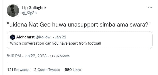 Lip gallagher kig3n 'ukiona nat geo huwa unasupport simba ama swara? alchemist k