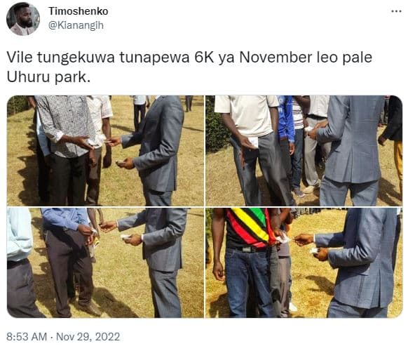 Timoshenko kianangih vile tungekuwa tunapewa 6k ya november leo pale uhuru park.