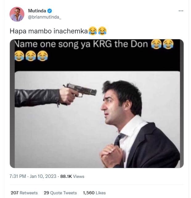 Mutinda brianmutinda_ hapa mambo inachemka vame one song ya krg the don 7.31 pm