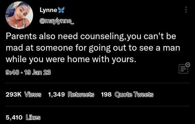 Lynne maylynne parents also need counseling,you can't be mad at someone for goin