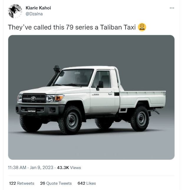 Kiarie kahoi dzaina they' ve called this 79 series a taliban taxi 11.38 am jan 9