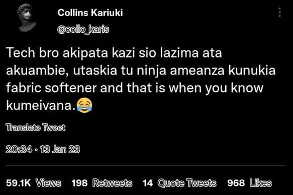 Collins kariuki oo_kais tech bro akipata kazi sio lazima ata akuambie, utaskia t