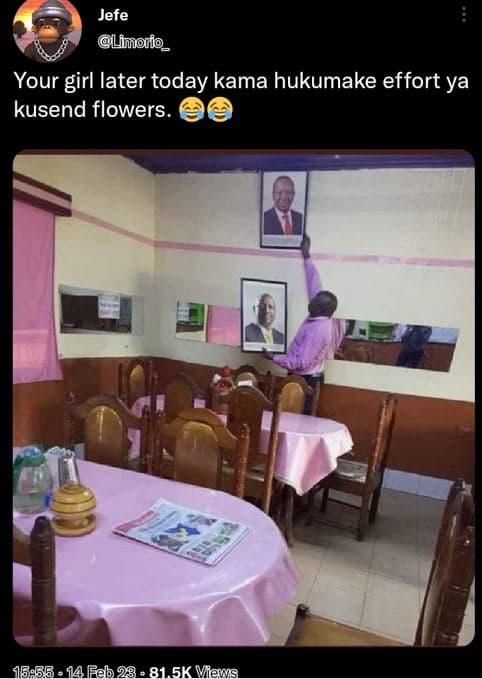 Jefe limorio_ your girl later today kama hukumake effort ya kusend flowers _ 15.