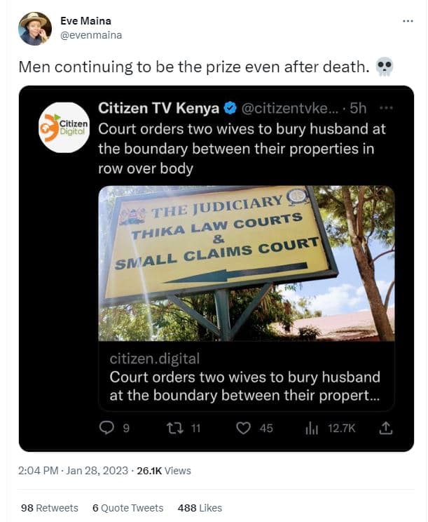 Eve maina evenmaina men continuing to be the prize even after death citizen tv k