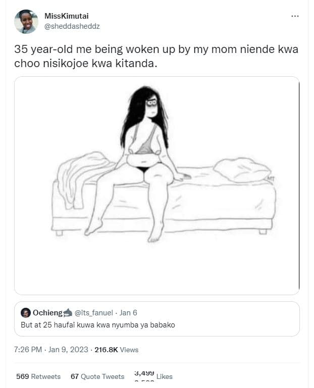 Misskimutai sheddasheddz 35 yearold me being woken up by my mom niende kwa choo